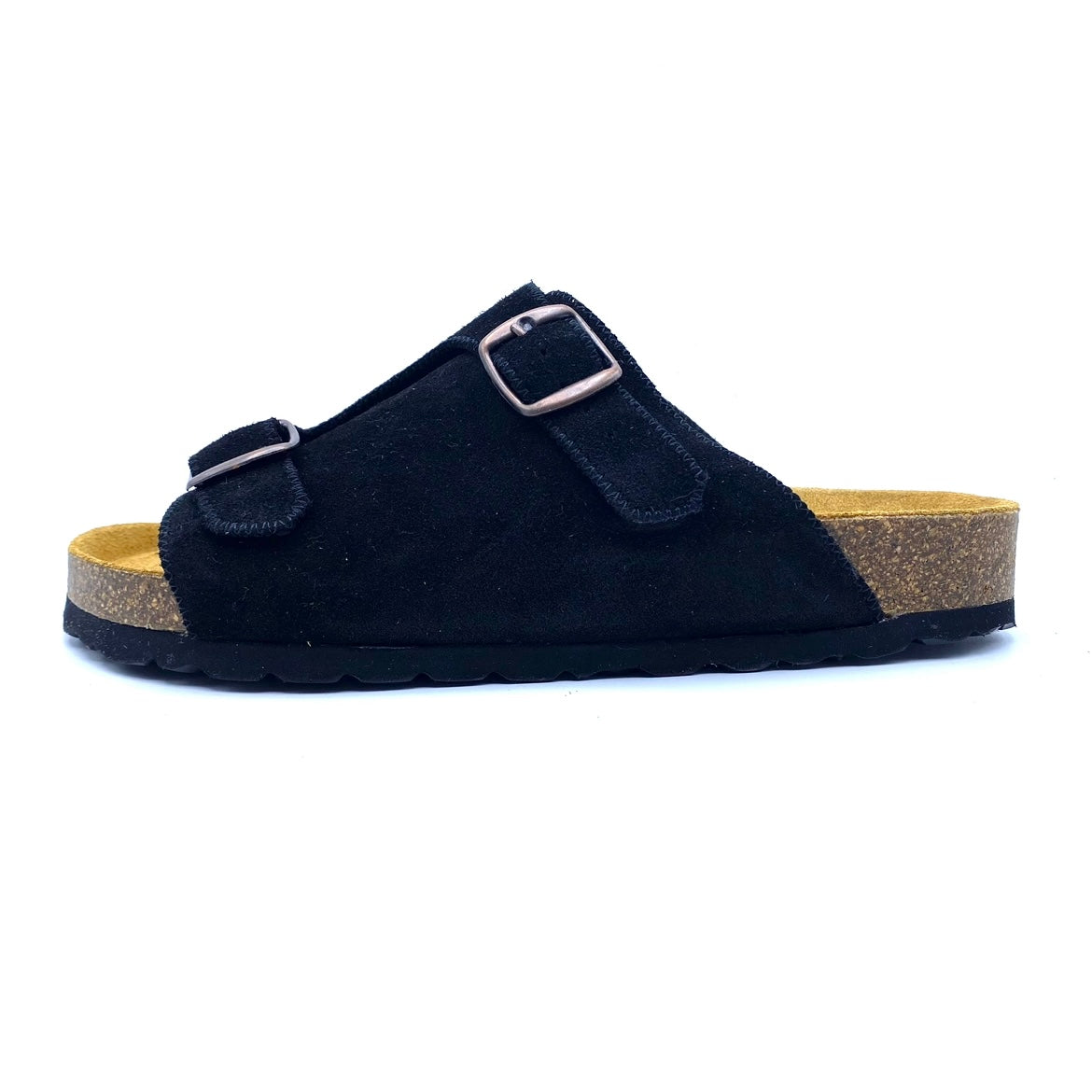 Oda Buckle Sandals | Black Suede