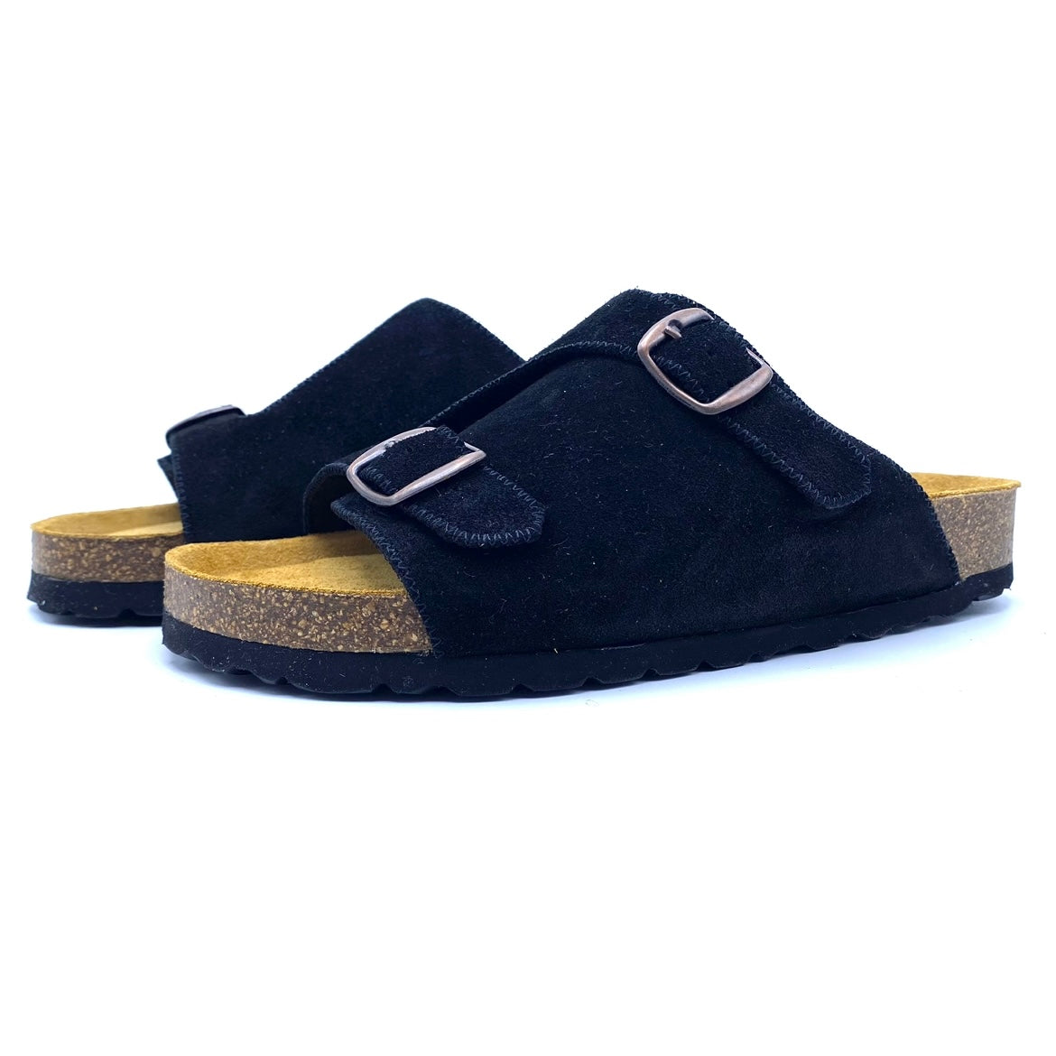 Oda Buckle Sandals | Black Suede