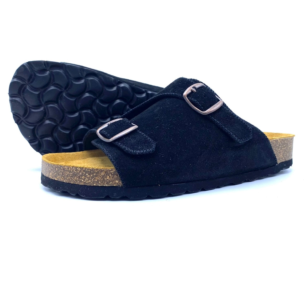 Oda Buckle Sandals | Black Suede