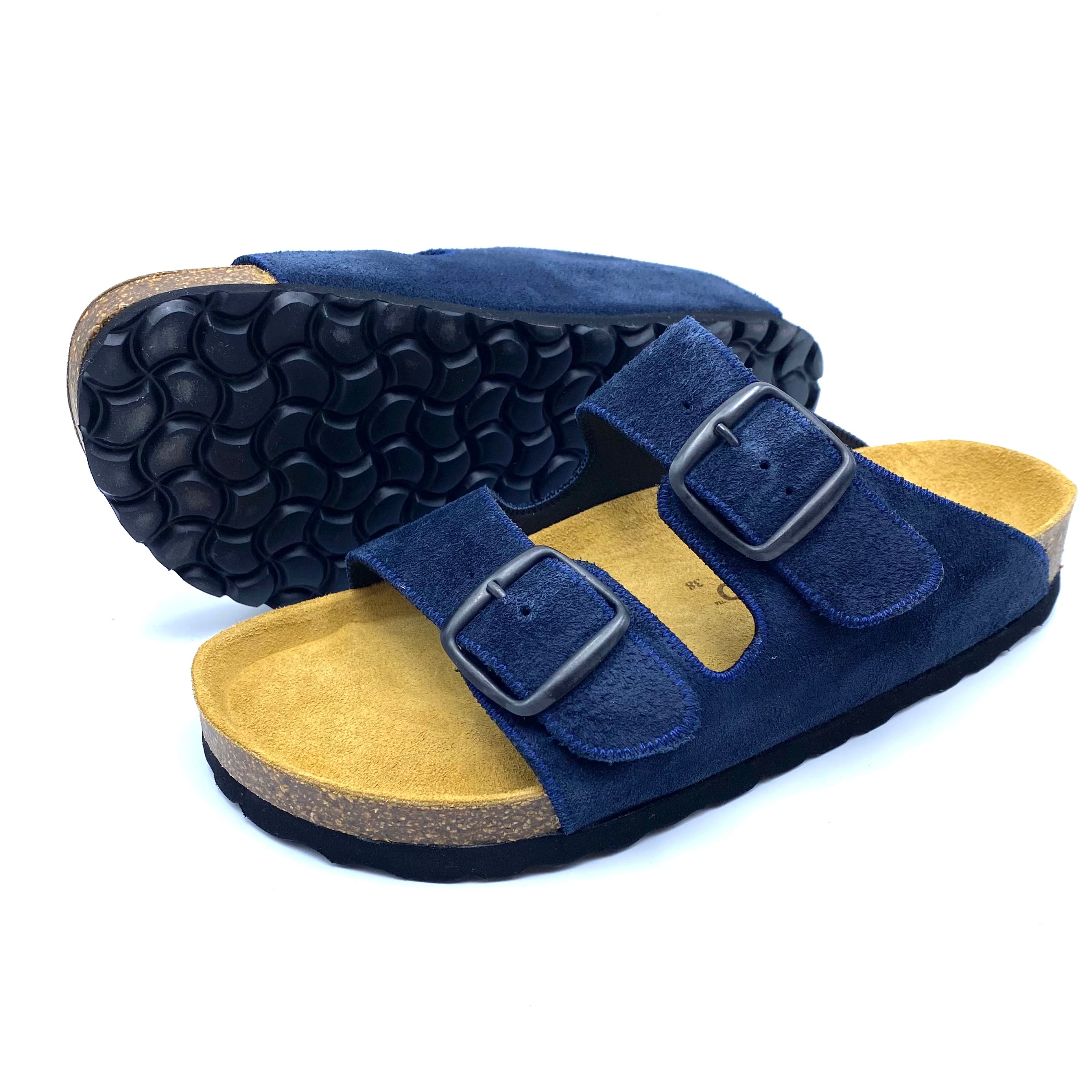 Thora 2-buckle Sandals | Premium Italian Suede Navy