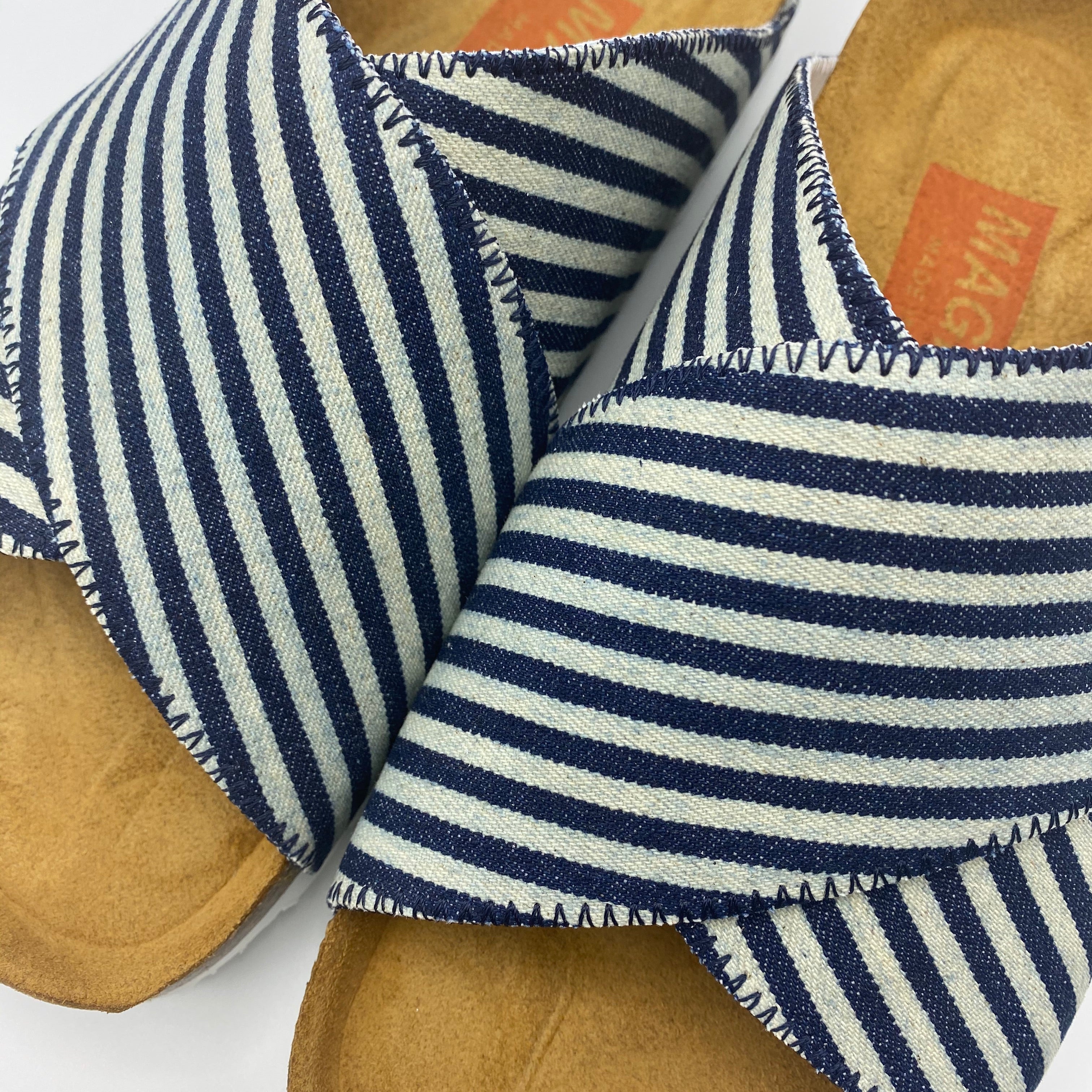 Una Cross-over Sandals | Japanese Indigo Stripe Denim