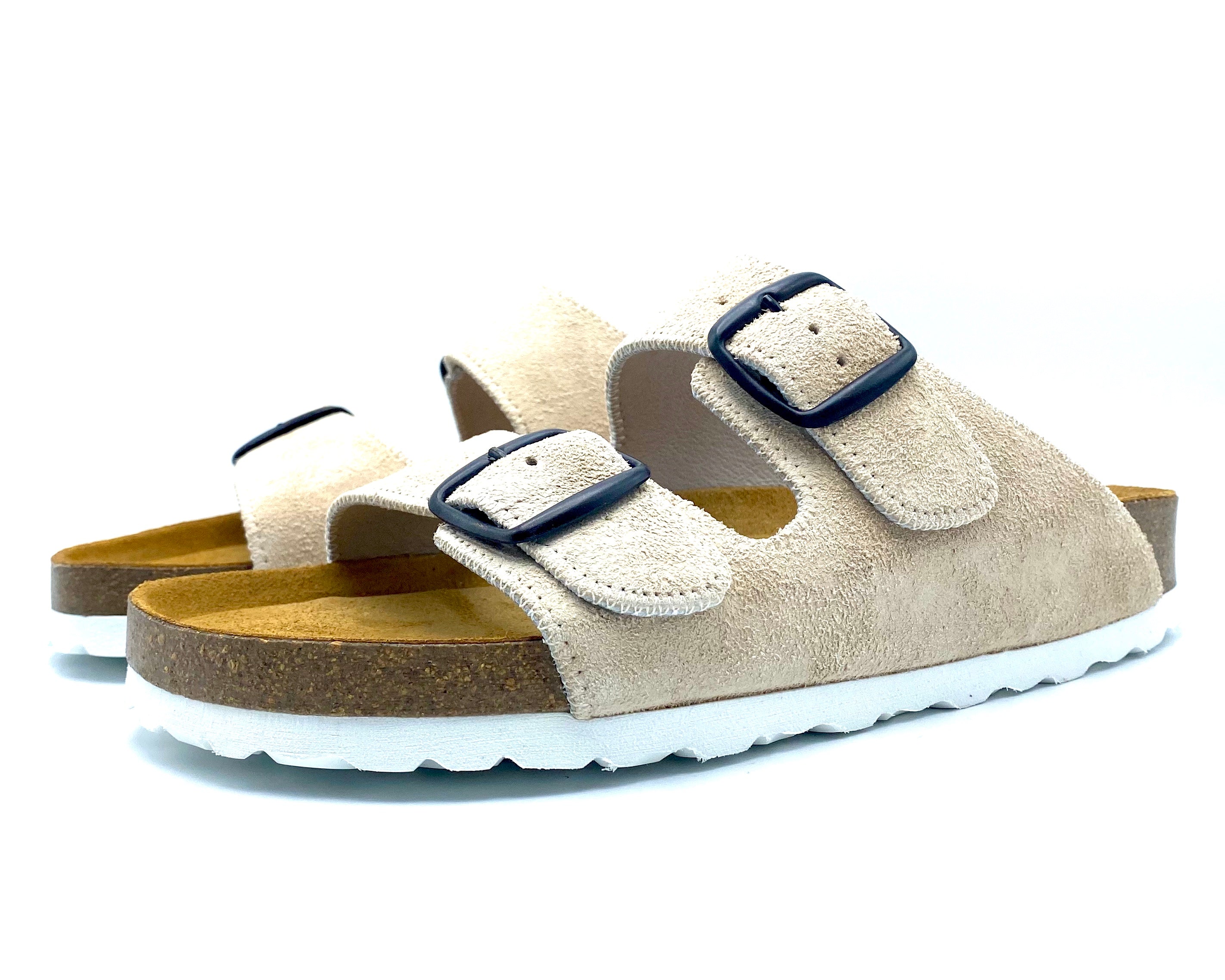 Thora 2-buckle Sandals | Beige Suede