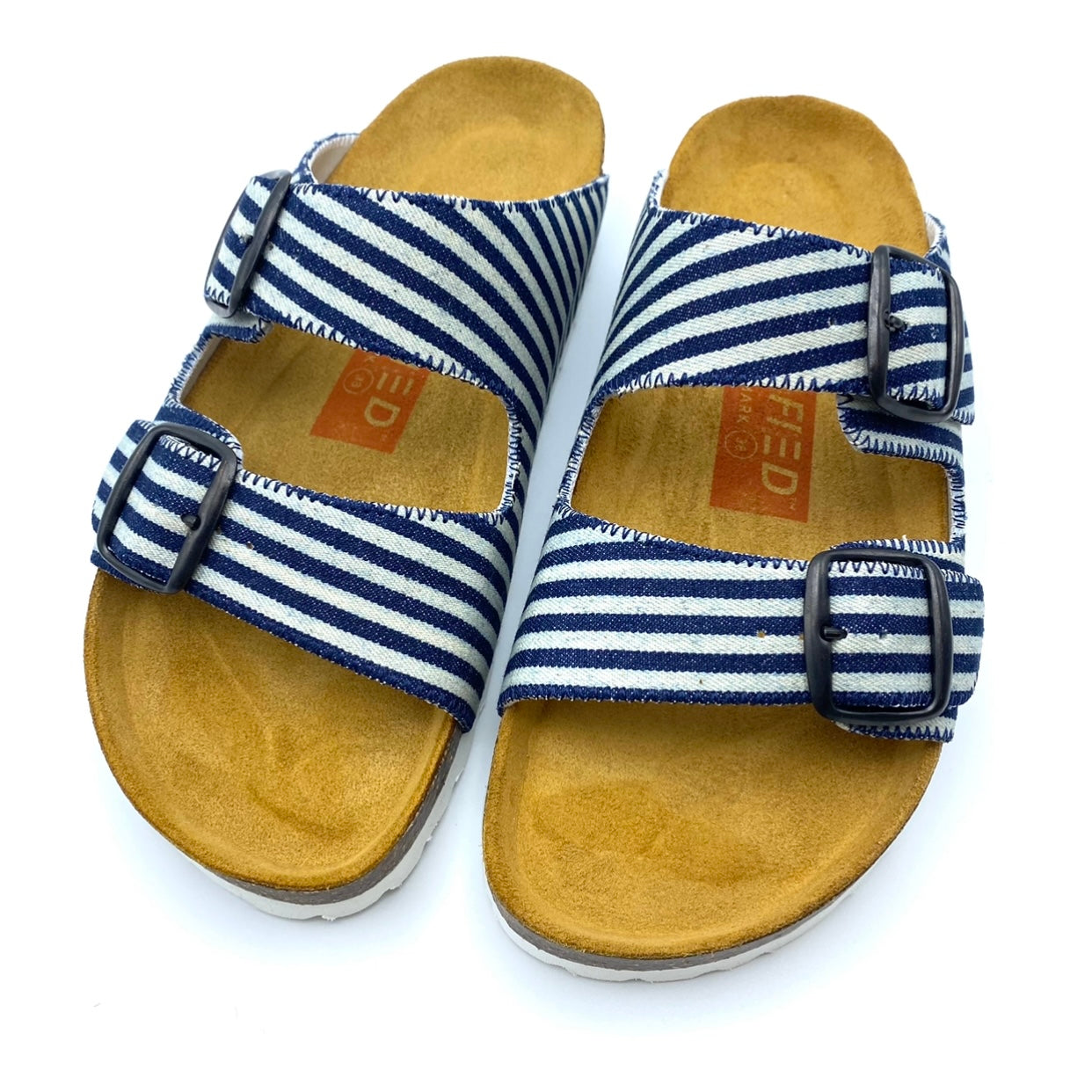 Thora 2-buckle Sandals | Japanese Indigo Stripe Denim